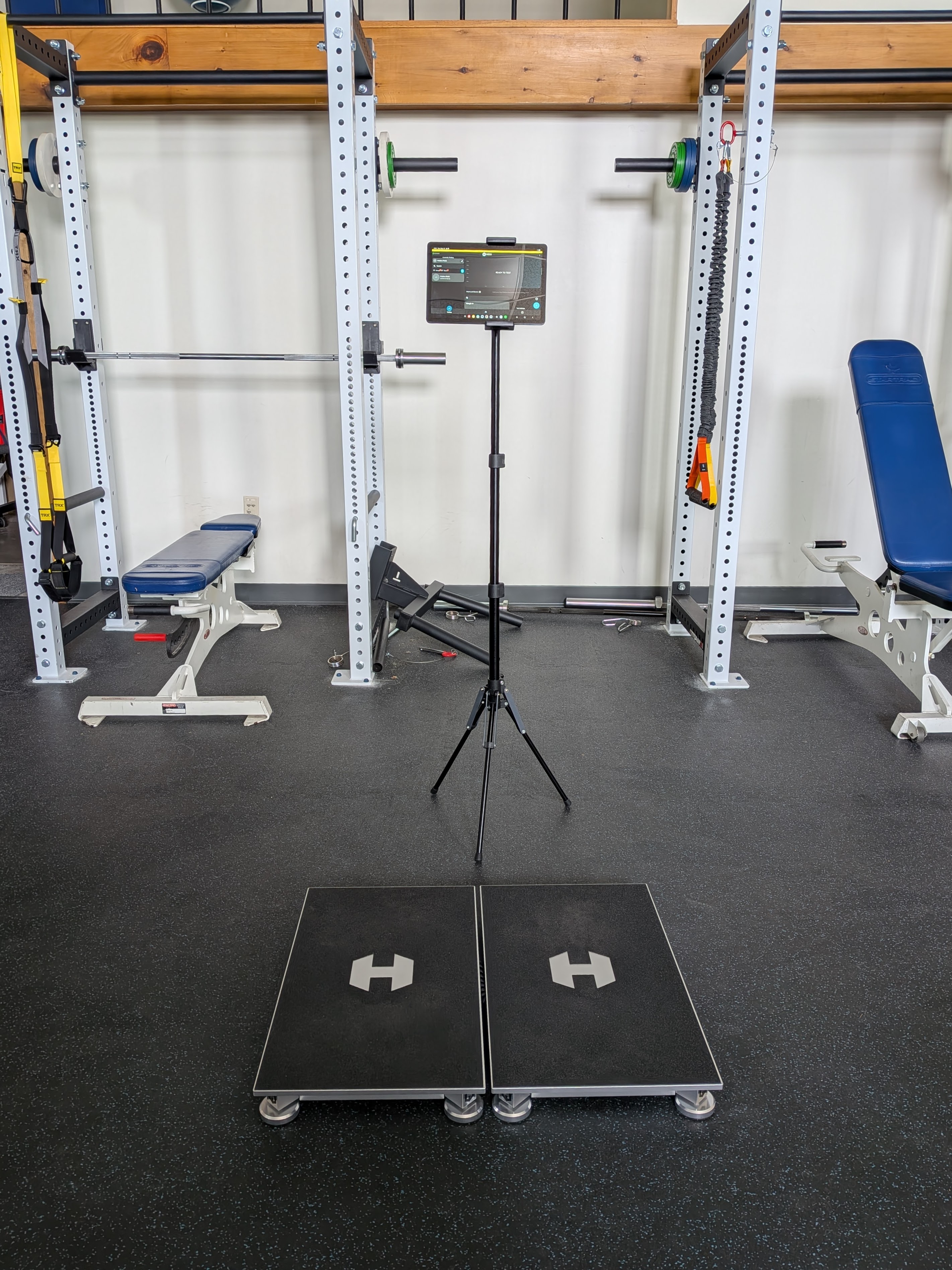 Hawkin Dynamics dual force plate setup in a gym