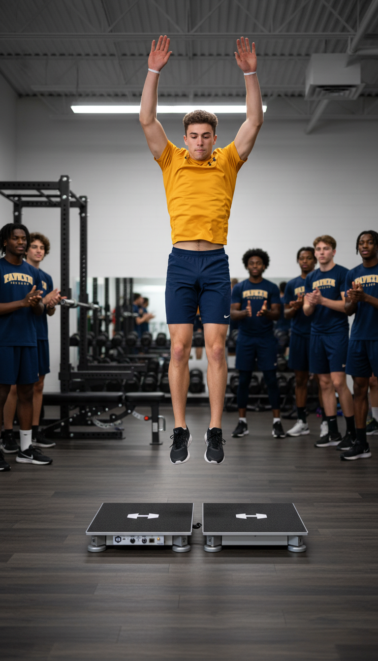 Team force plate testing session in weight room